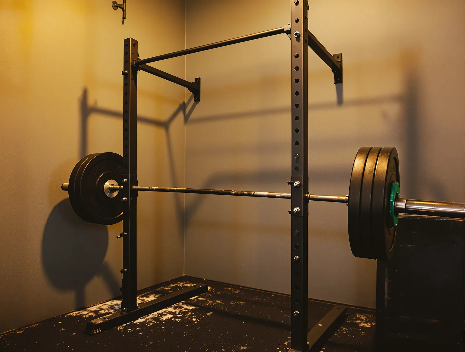 Ağırlık alanında squat rack ve bar